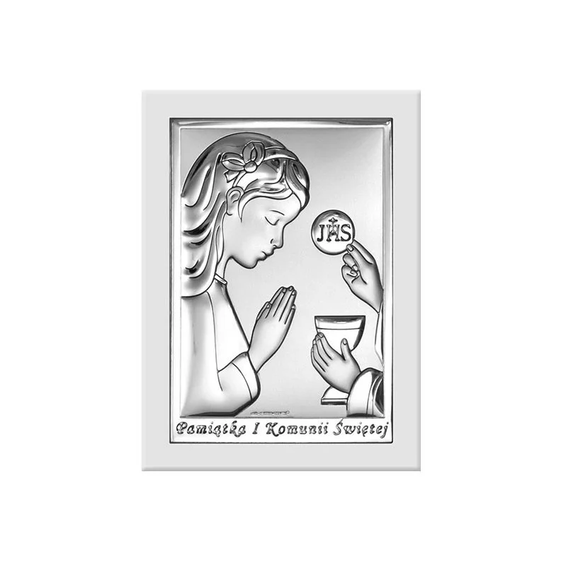 Obrazek na Komunię dla dziewczynki Pamiątka komunijna z grawerem Beltrami