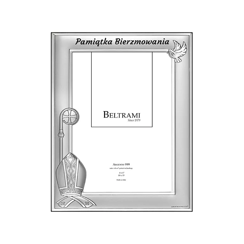 Srebrna ramka na zdjęcie pamiątka Bierzmowania z grawerem Beltrami