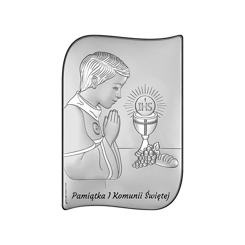 Obrazek komunijny dla chłopca srebrna pamiątka z grawerem Beltrami