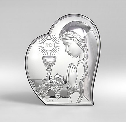 Pamiątka komunijna dla dziewczynki obrazek srebrny z grawerem Valenti & Co