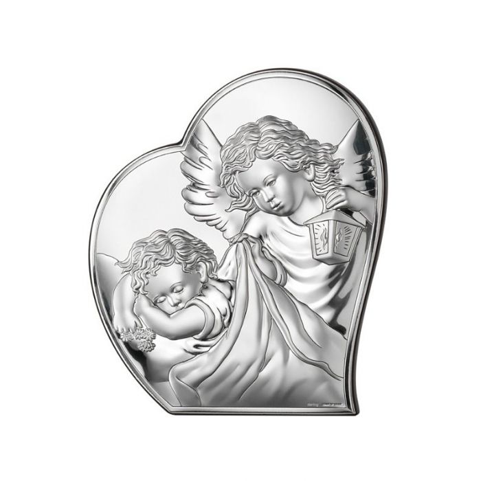 Aniołki nad dzieckiem Obrazek srebrny z grawerem Valenti & Co