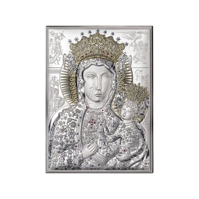 Matka Boska Częstochowska srebrna ikona z grawerem Valenti & Co