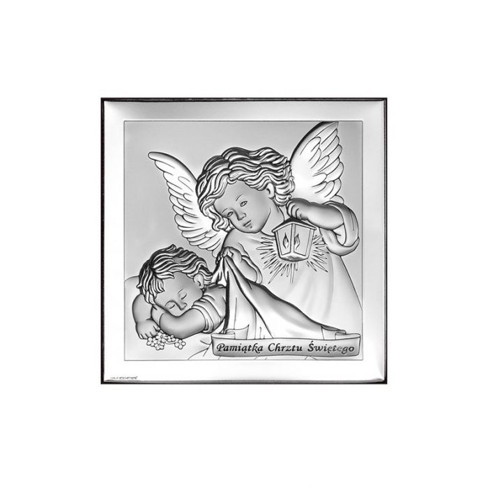 Aniołek z latarenką Obrazek srebrny z grawerem z grawerem Beltrami