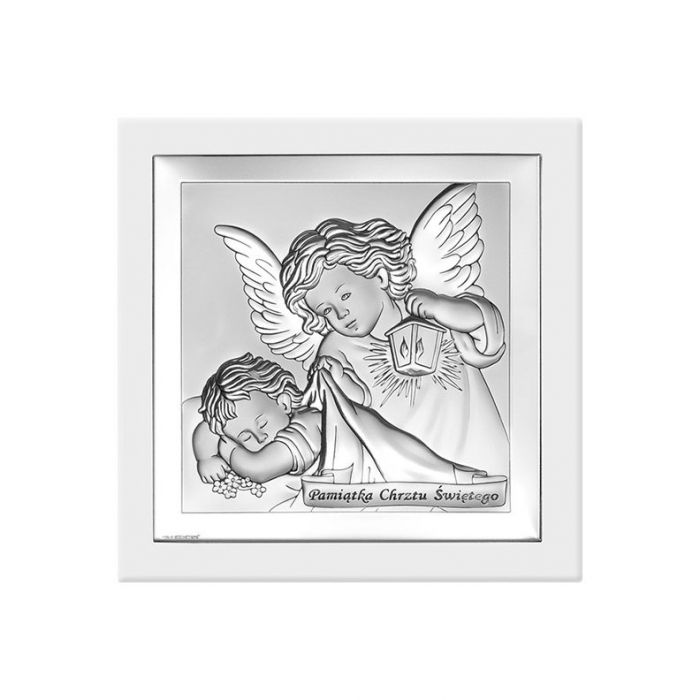 Aniołek z latarenką Obrazek srebrny z grawerem z grawerem Beltrami