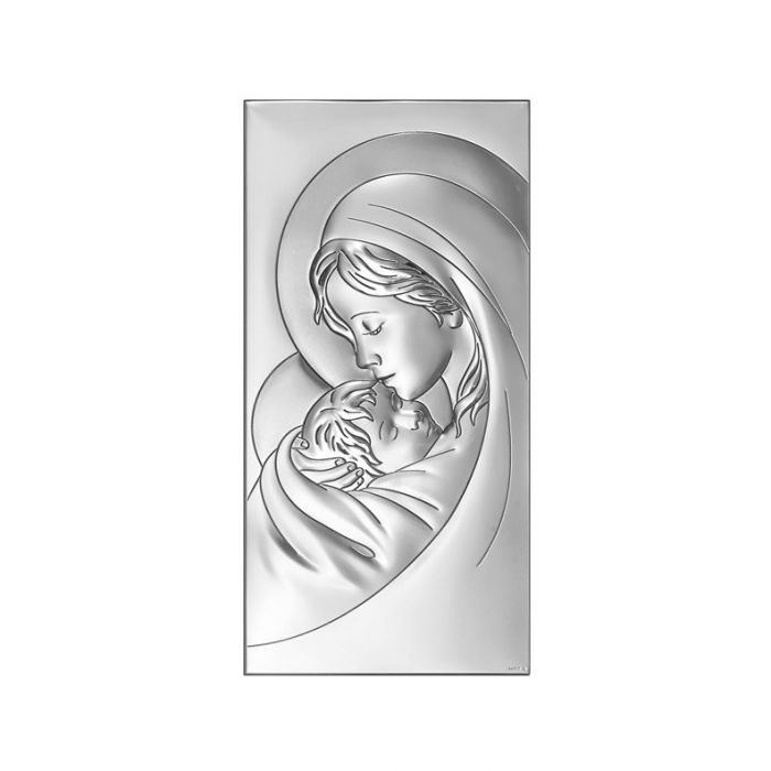 Matka Boska z Dzieciątkiem obrazek srebrny z grawerem Beltrami