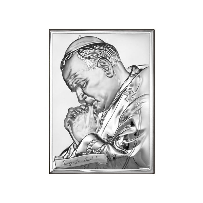 Papież Jan Paweł II Obrazek srebrny z grawerem Beltrami