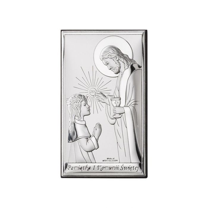 Pamiątka komunijna dla dziewczynki obrazek srebrny z grawerem Valenti & Co