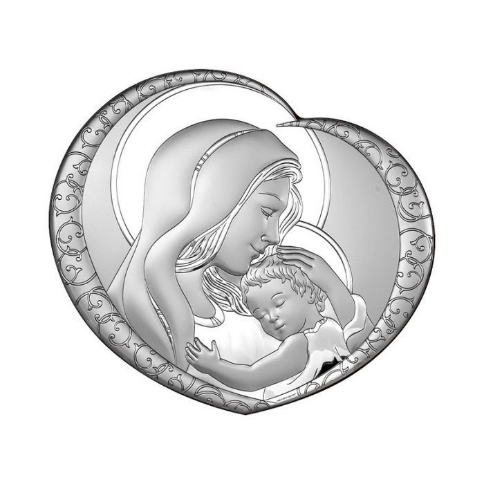 Matka Boska z Dzieciątkiem Obrazek srebrny z grawerem Beltrami