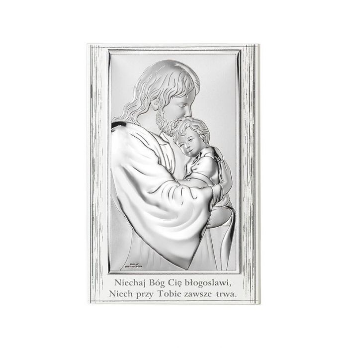 Jezus tulący dziecko Obrazek srebrny z grawerem Valenti & Co