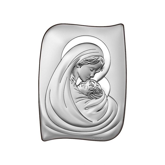 Matka Boża z dzieciątkiem Obrazek srebrny z grawerem Beltrami