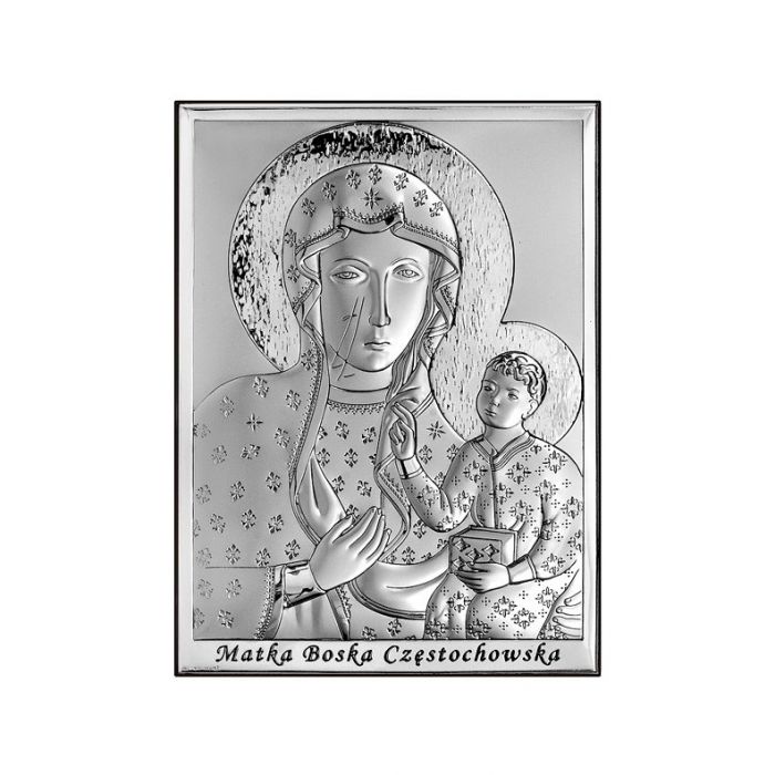 Matka Boska Częstochowska obraz srebrny z grawerem Beltrami