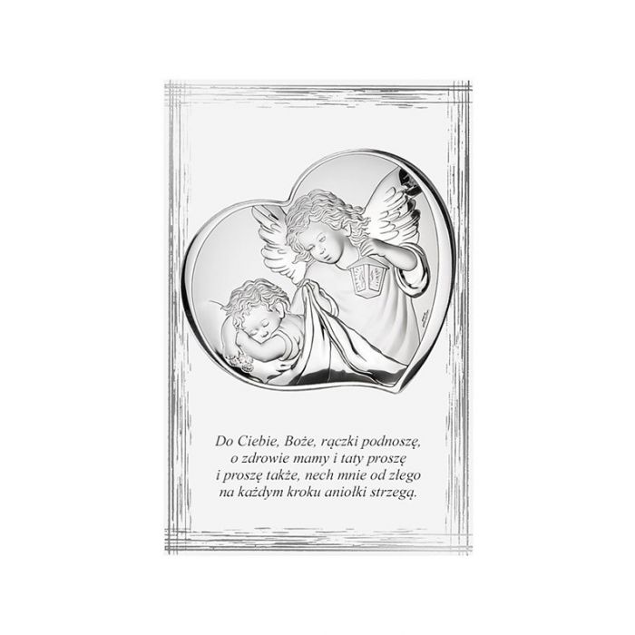 Aniołek nad dzieckiem Obrazek srebrny z grawerem Valenti & Co
