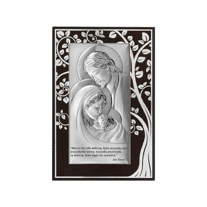 Święta Rodzina obraz srebrny na drewnie z grawerem Beltrami