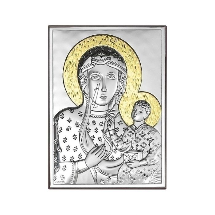 Matka Boska Częstochowska Srebrna ikona z grawerem Beltrami