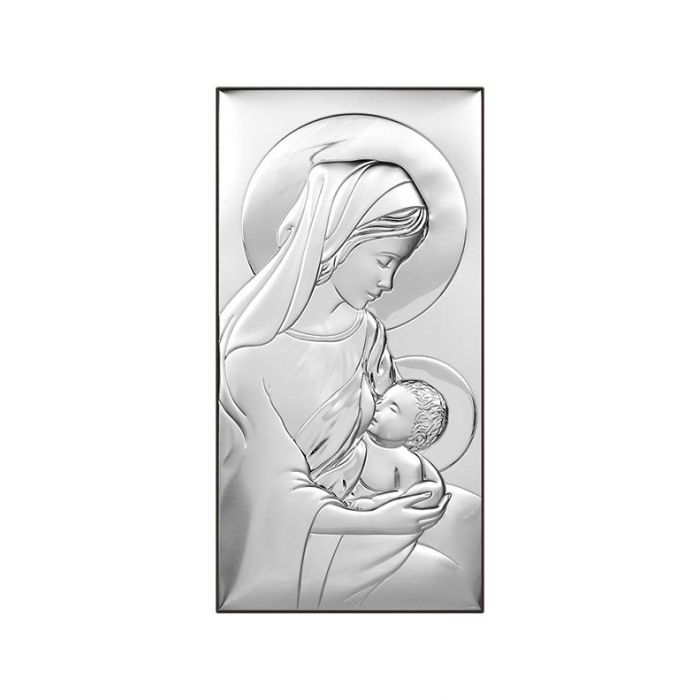 Matka Boska Karmiąca obrazek srebrny z grawerem Beltrami