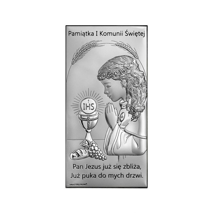 Pamiątka komunijna dla dziewczynki obrazek srebrny z grawerem Beltrami