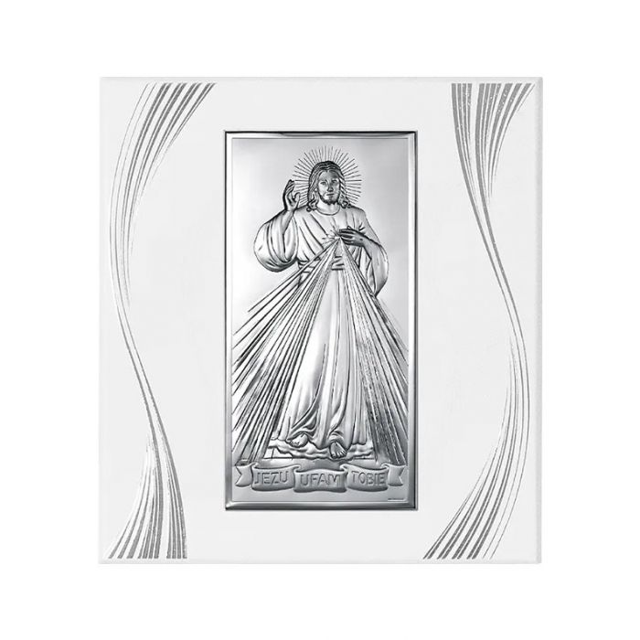 Jezu Ufam Tobie srebrny wizerunek na panelu z grawerem Beltrami