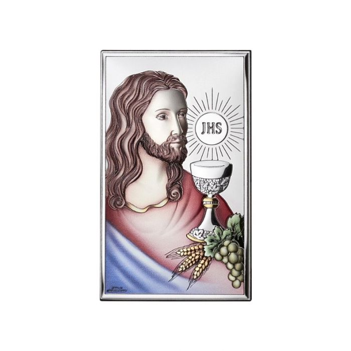 Jezus Chrystus nad Hostią obrazek święty koloryzowany z grawerem Valenti & Co