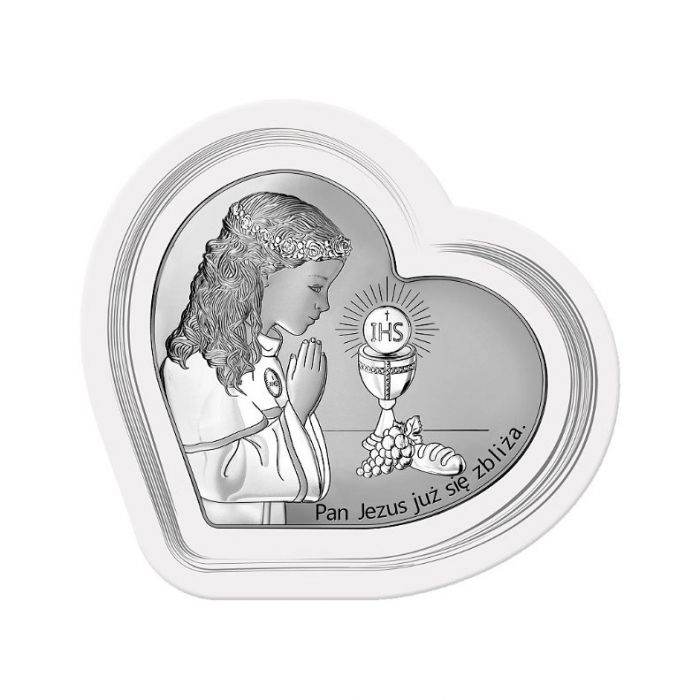 Pamiątka komunijna dla dziewczynki obrazek srebrny z grawerem Beltrami