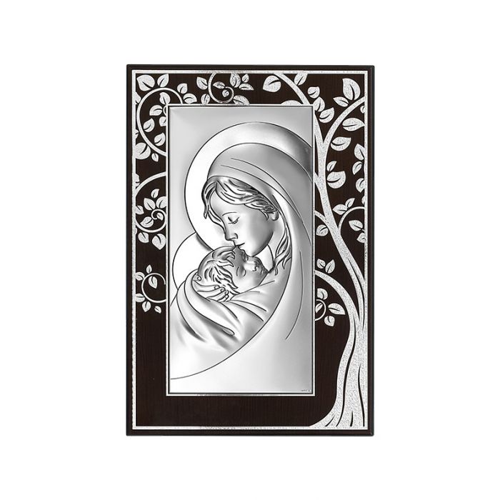 Matka Boża z drzewkiem szczęścia obraz srebrny na panelu z grawerem Beltrami