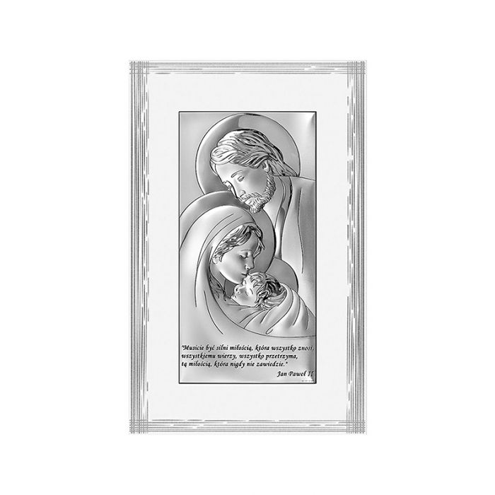 Święta Rodzina z cytatem obrazek srebrny na panelu z grawerem Beltrami