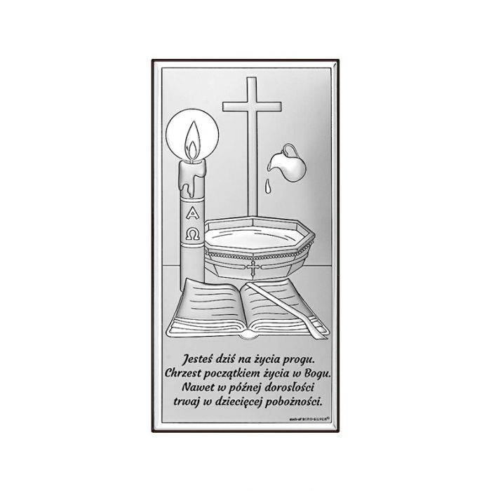 Obrazek srebrny na chrzest pamiątka Chrztu Świętego z grawerem Beltrami