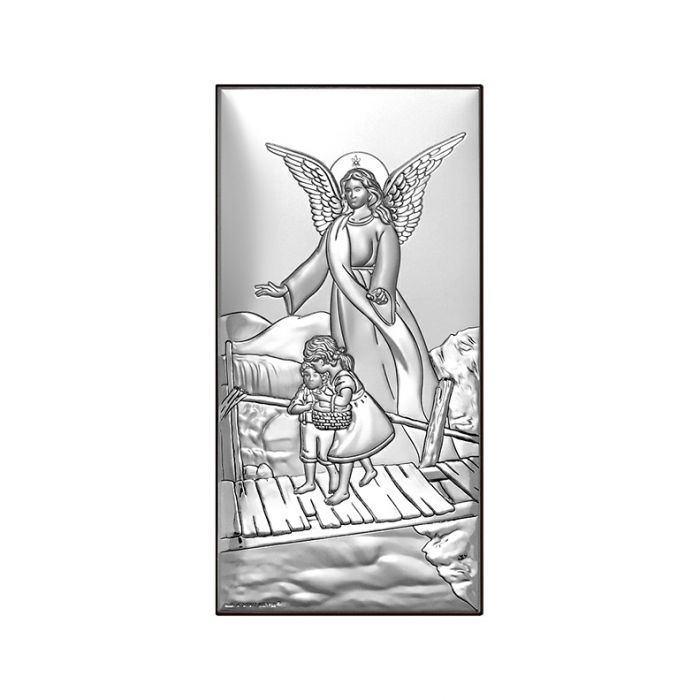Anioł Stróż nad dziećmi Obrazek srebrny z grawerem Beltrami