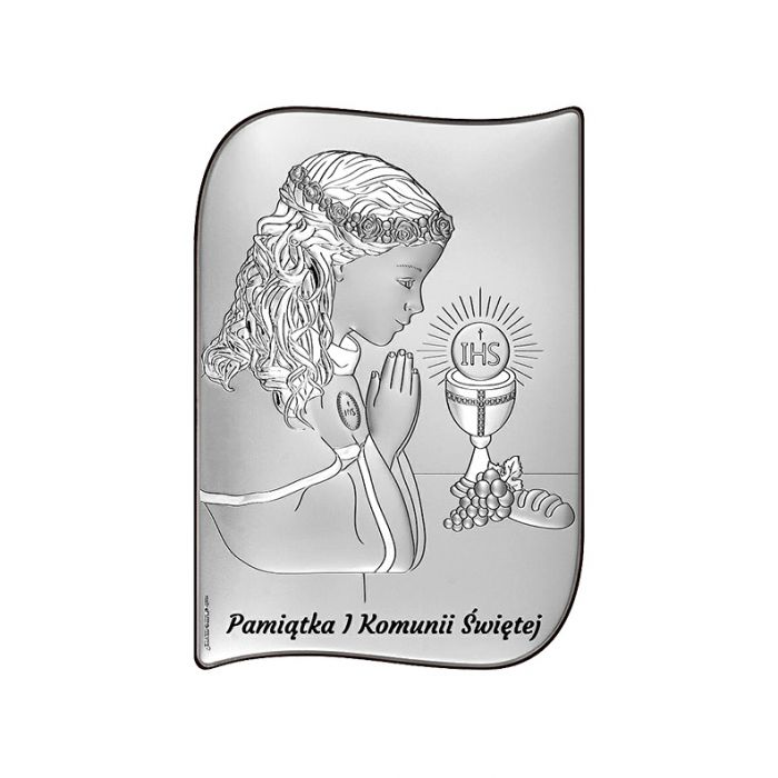 Obrazek komunijny dla dziewczynki srebrna pamiątka z grawerem Beltrami