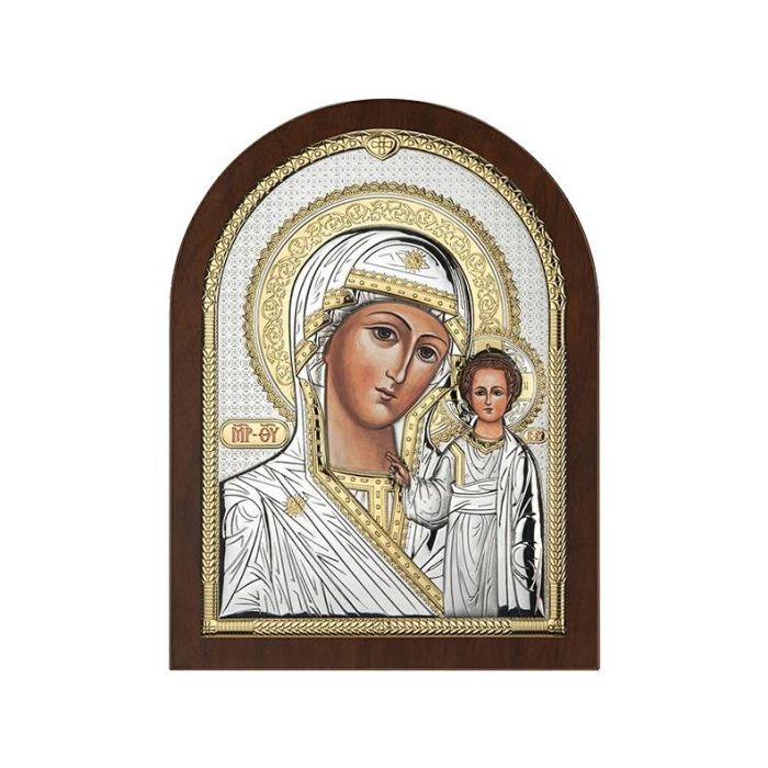 Matka Boska Kazańska ikona srebrna złocona z grawerem Beltrami