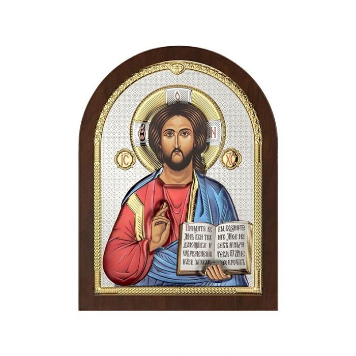 Chrystus Pantokrator ikona kolorowa z grawerem Beltrami