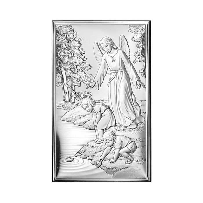 Anioł stróż nad dziećmi Obrazek na Chrzest, Komunię z grawerem Valenti & Co