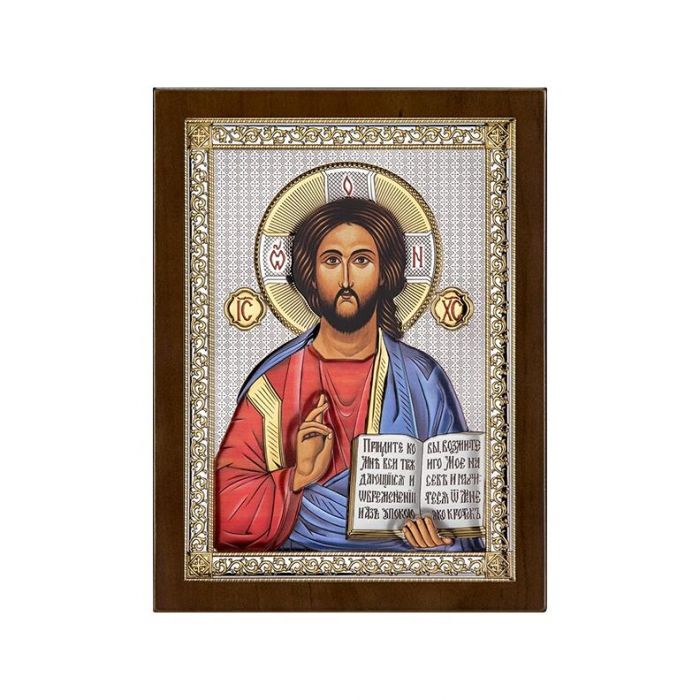 Chrystus Pantokrator ikona kolorowa z grawerem Beltrami
