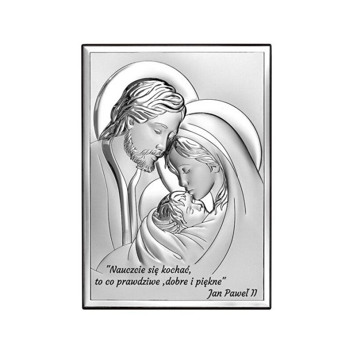 Święta Rodzina z cytatem obraz srebrny na Ślub z grawerem Beltrami