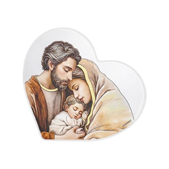 Obrazek Św Rodzina serce malowany na drewnie z grawerem Iconic