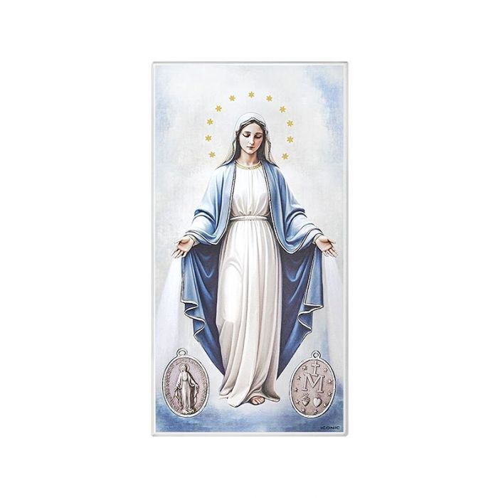 Obrazek Matka Boska Niepokalana na białym drewnie z grawerem Iconic