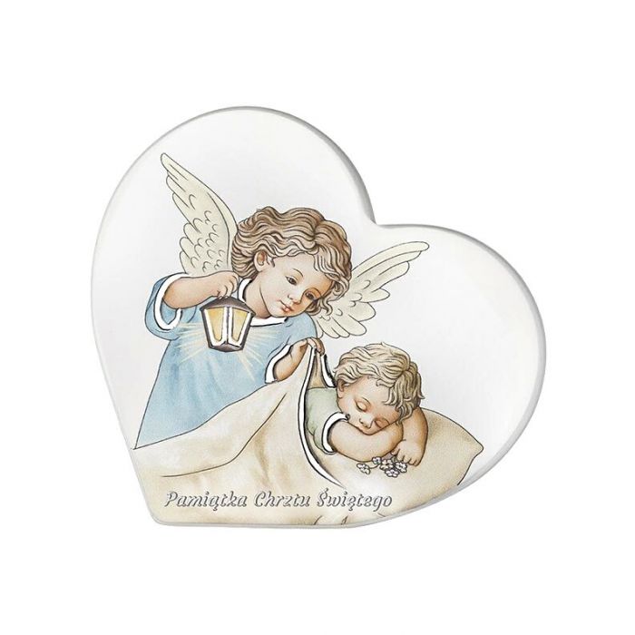 Obrazek z aniołkiem serce malowany na drewnie z grawerem Iconic