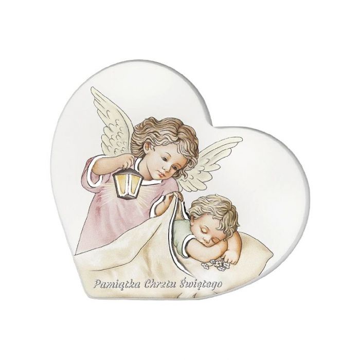 Obrazek z aniołkiem serce malowany na drewnie z grawerem Iconic