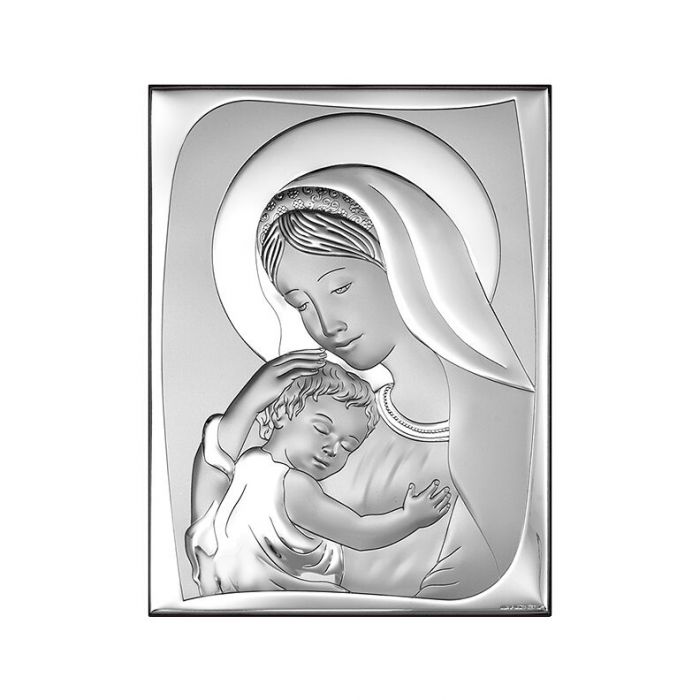 Matka Boża z Dzieciątkiem srebrna ikona z grawerem Beltrami