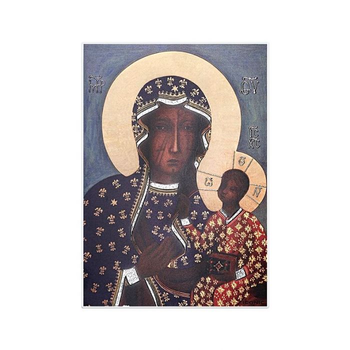 Obrazek Matka Boska Częstochowska na białym drewnie z grawerem Iconic