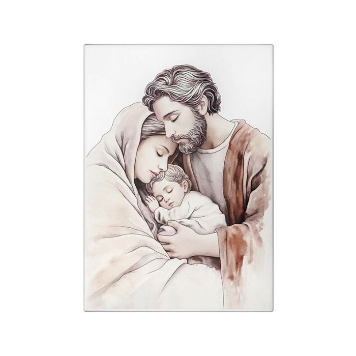 Św. Rodzina obrazek malowany na białym drewnie z grawerem Iconic