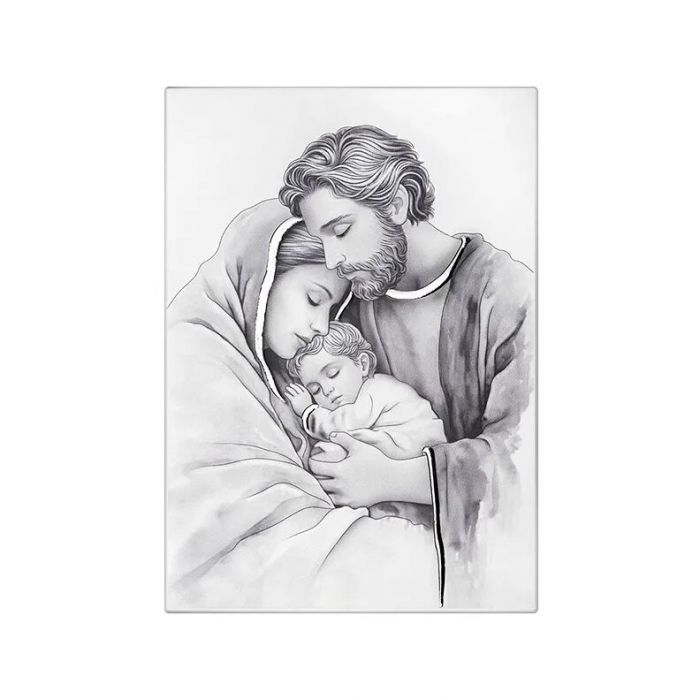 Św. Rodzina obrazek drukowany na białym drewnie z grawerem Iconic