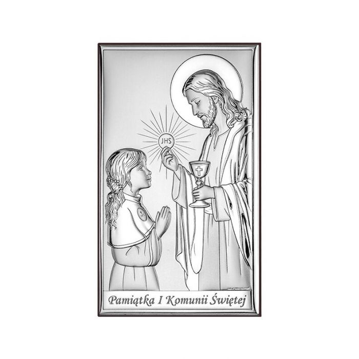 Obrazek komunijny dla dziewczynki obrazek srebrny z grawerem Beltrami