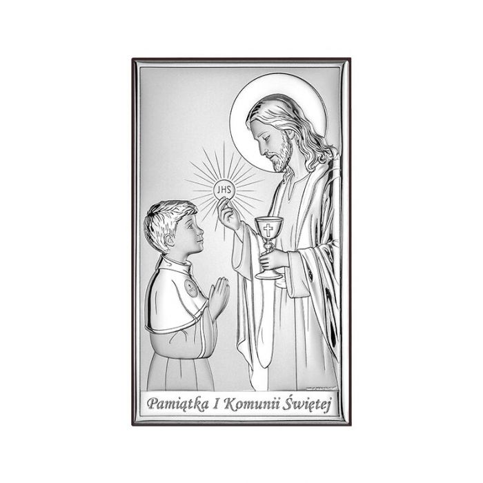 Obrazek komunijny dla chłopca obrazek srebrny z grawerem Beltrami
