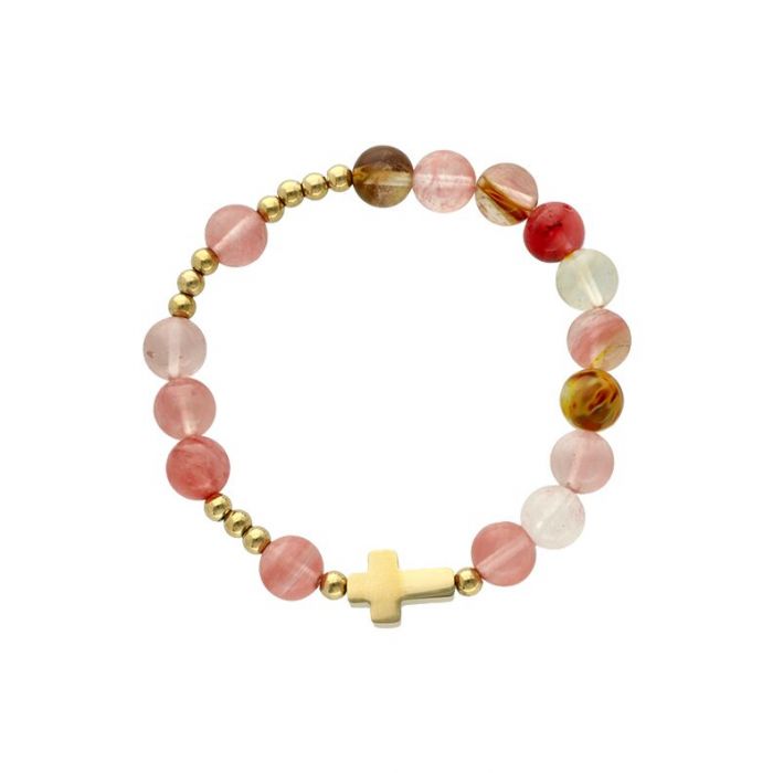 Różaniec na rękę na chrzest i komunię z kamieni naturalnych z grawerem Yvon