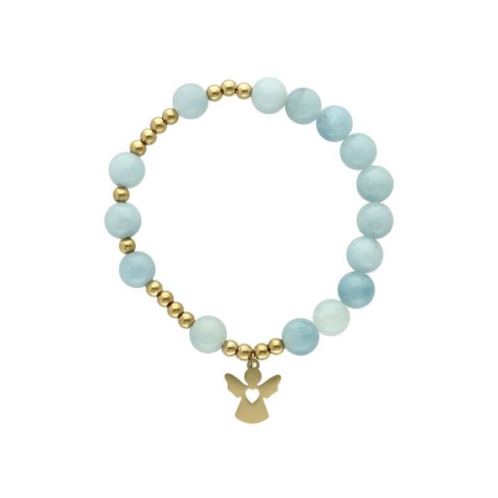 Różaniec komunijny lub na chrzest w odcieniach błękitu z grawerem Yvon