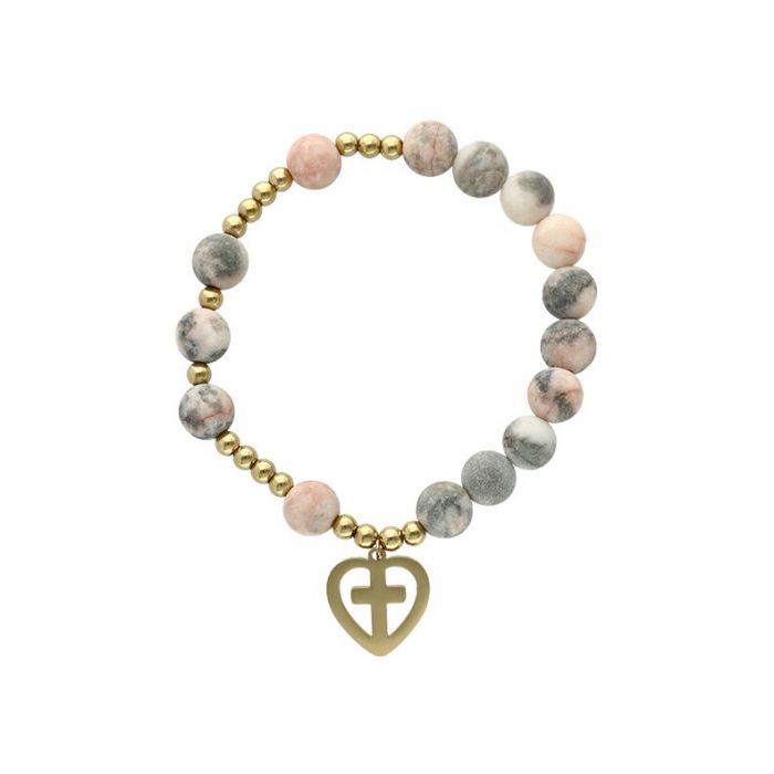 Różaniec na rękę - bransoletka w odcieniach beżu z grawerem Yvon