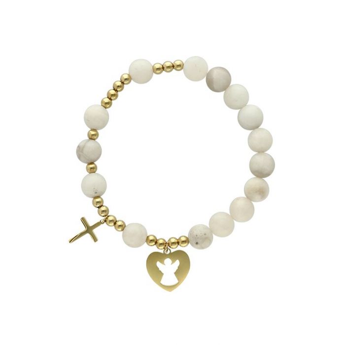 Różaniec na komunię bransoletka w jasnej tonacji z grawerem Yvon