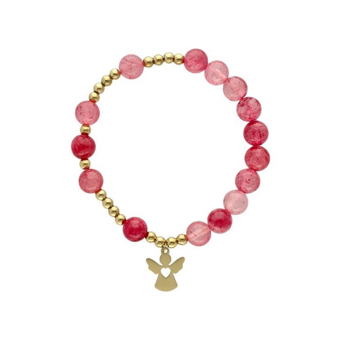 Różaniec na rękę różowy na Komunię lub Chrzest z grawerem Yvon