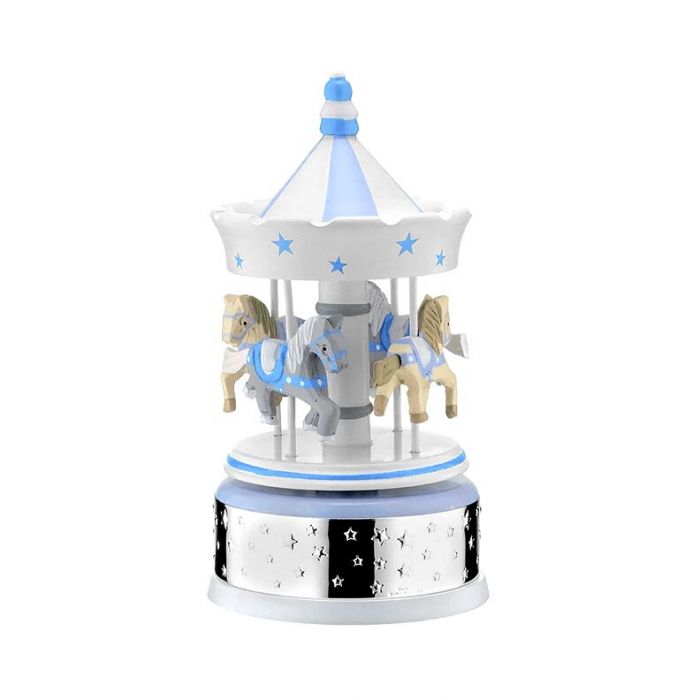Pozytywka - karuzela z konikami ze srebrnymi zdobieniami z grawerem Valenti & Co