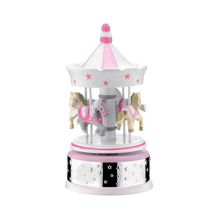 Pozytywka - karuzela z konikami różowa ze srebrnymi zdobieniami z grawerem Valenti & Co